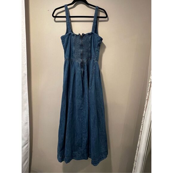 Reformation Women's Blue Pure Organic Cotton Balia Denim Midi Dress Size 8 - Picture 6 of 11